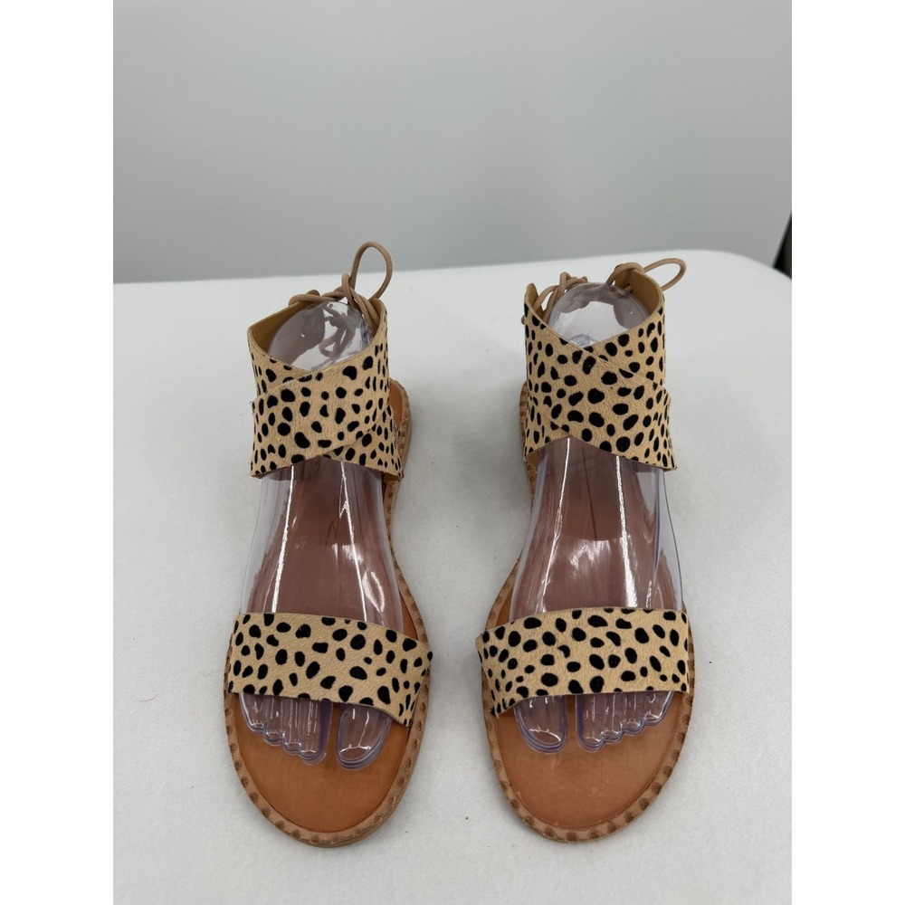 Dolce Vita Cheetah Calf Hair Ankle Wrap Lace Up Flat Sandals Womens 8 Tan Black - Picture 3 of 10